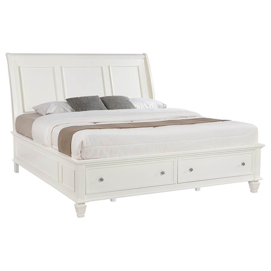 Sandy Beach Wood Eastern King Storage Panel Bed Cream White