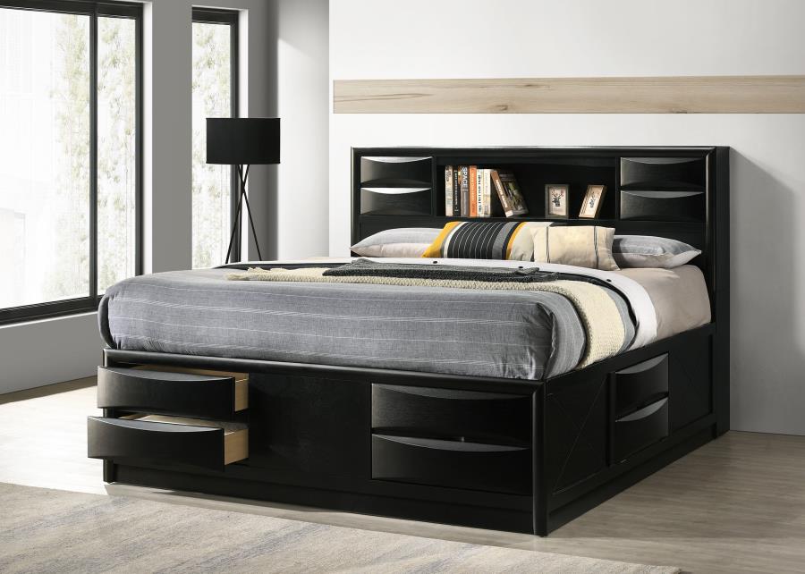 Briana Wood California King Storage Bookcase Bed Black