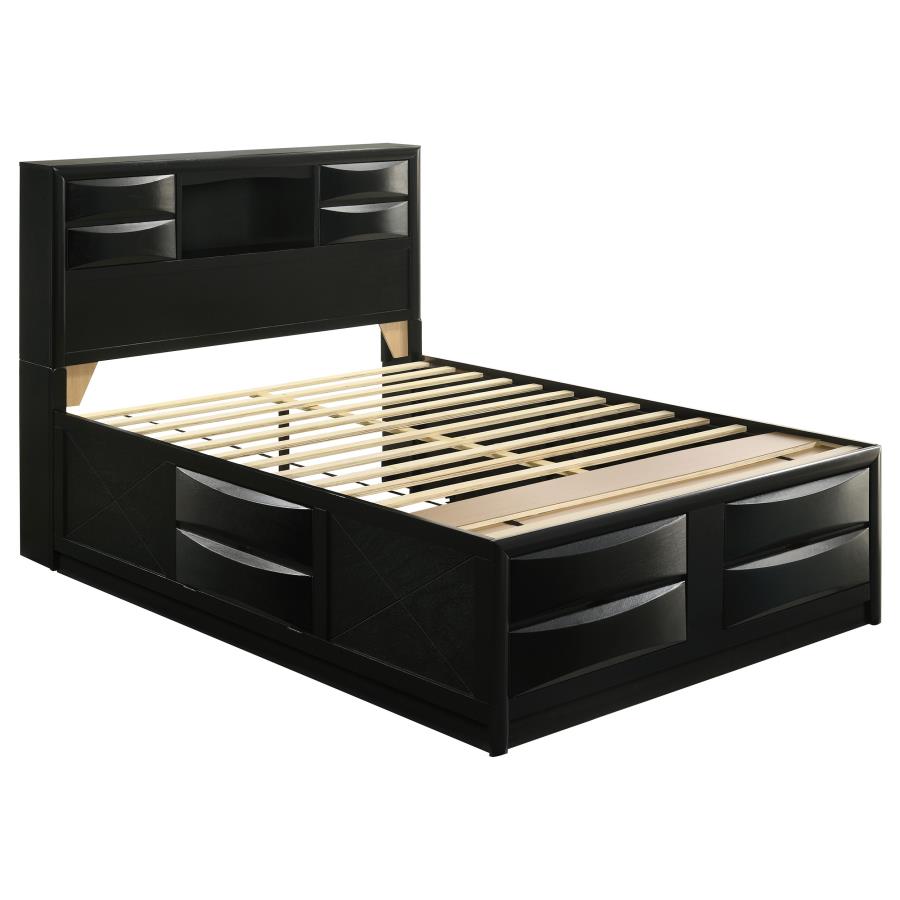 Briana Wood Queen Storage Bookcase Bed Black