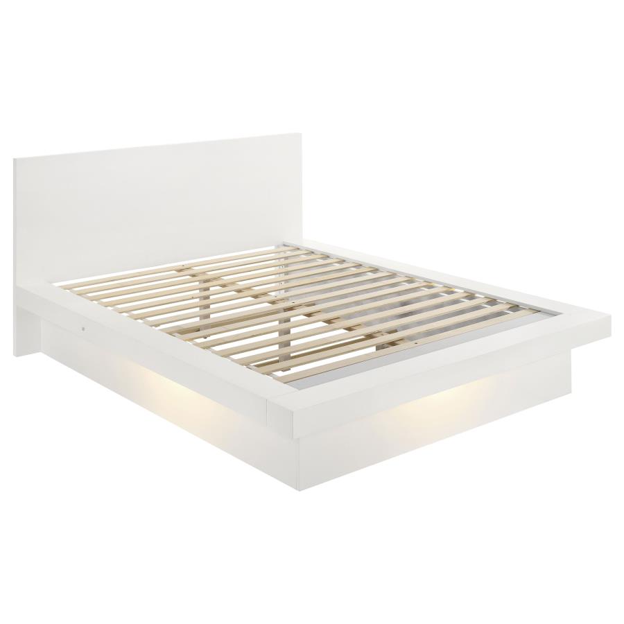 Jessica Wood Eastern King LED Panel Bed Snow White