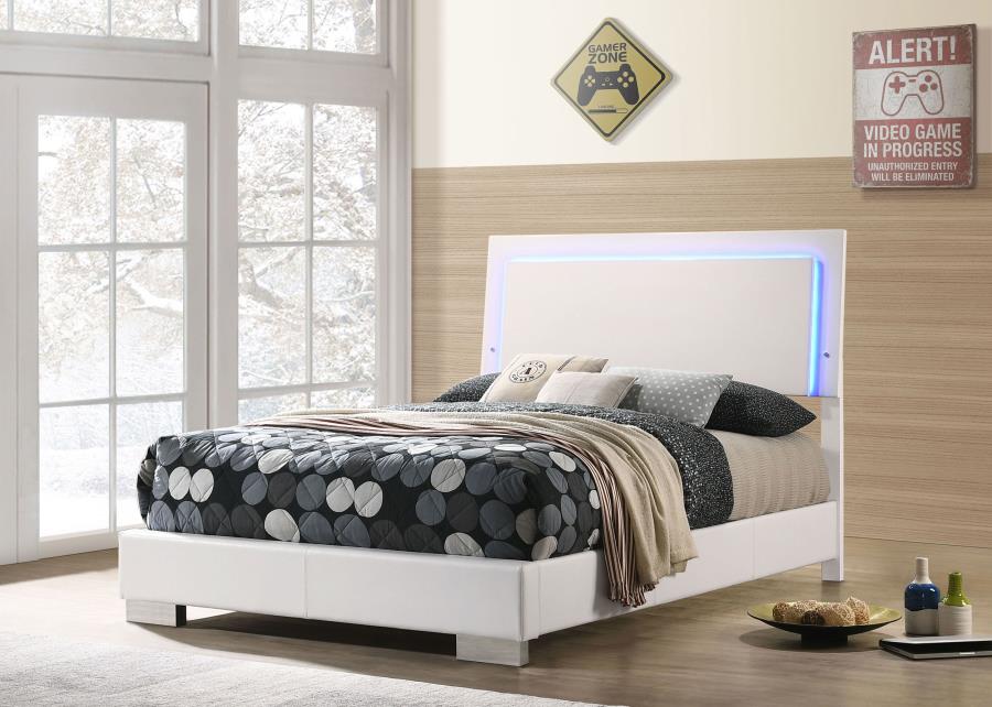 Felicity Wood Full LED Panel Bed White High Gloss