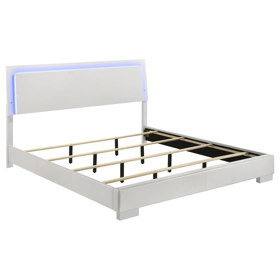 Felicity Wood Eastern King LED Panel Bed White High Gloss