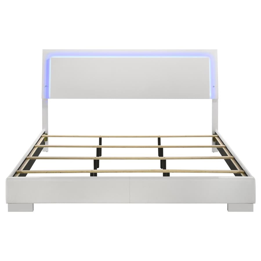 Felicity Wood Eastern King LED Panel Bed White High Gloss