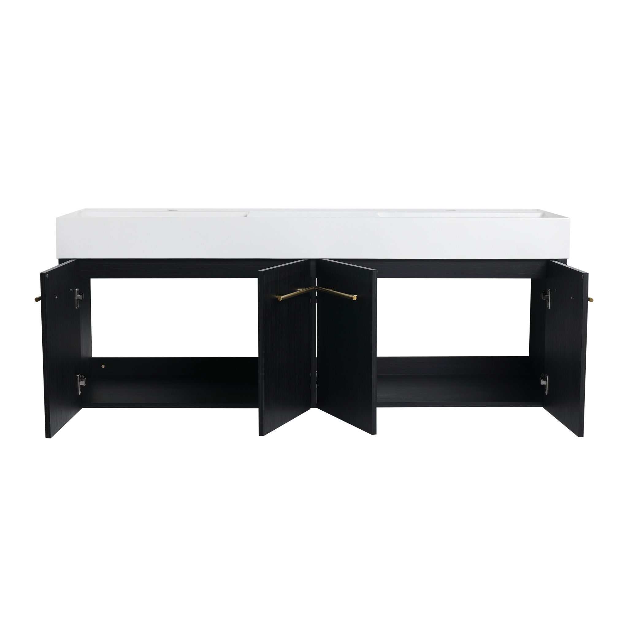 Modern Wall Mounted Bathroom Vanity With Left Sink And Storage Rack