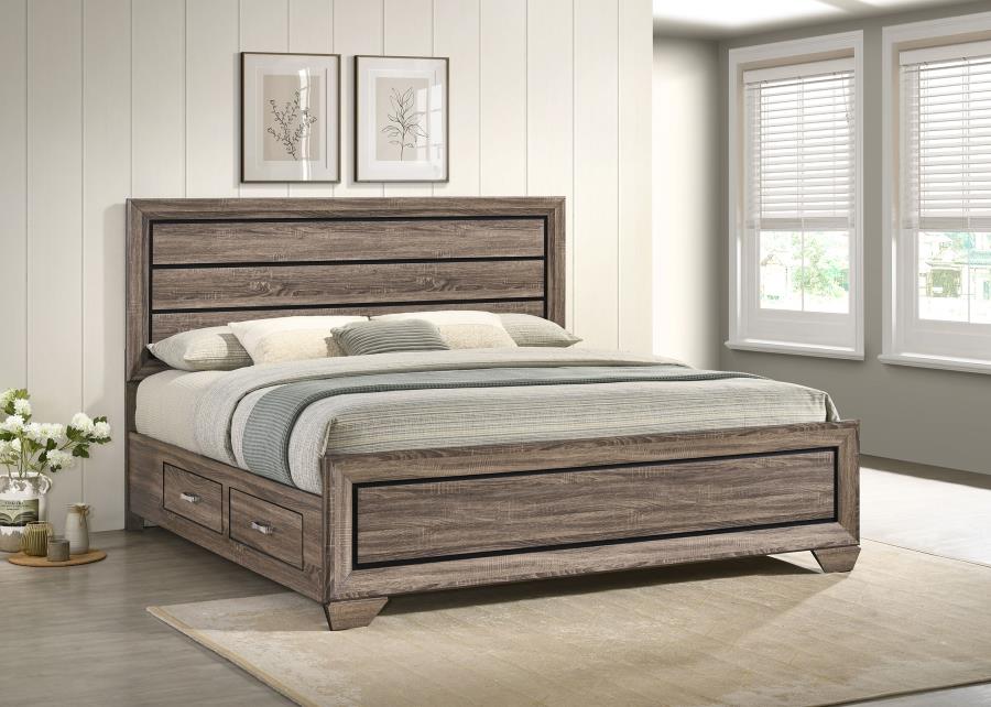 Kauffman Wood Eastern King Storage Panel Bed Washed Taupe