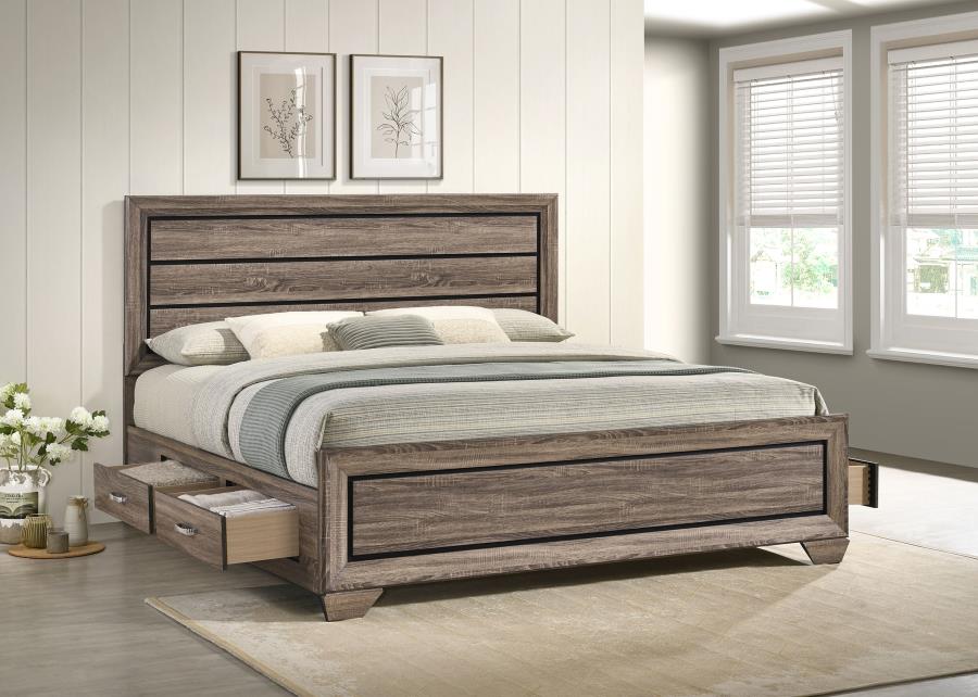 Kauffman Wood Eastern King Storage Panel Bed Washed Taupe