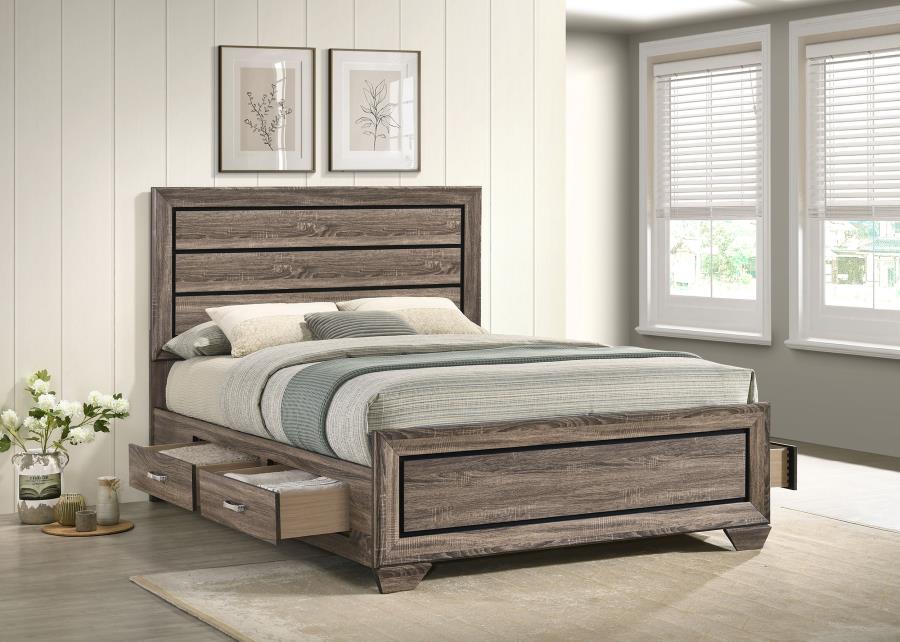 Kauffman Wood Queen Storage Panel Bed Washed Taupe