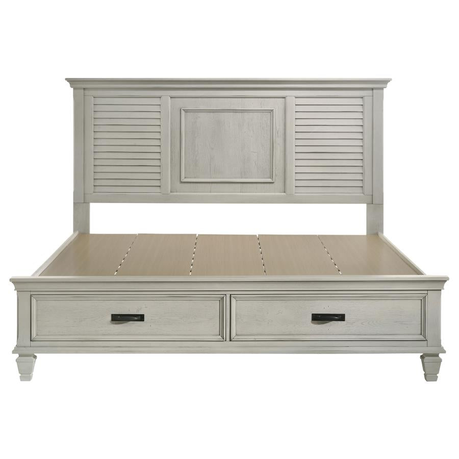 Franco Wood Eastern King Storage Panel Bed Distressed White