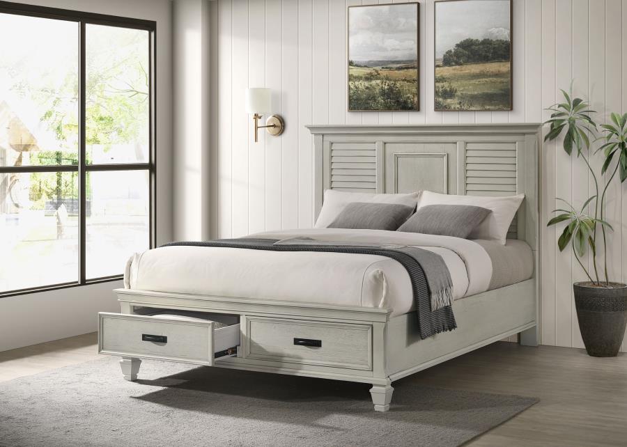 Franco Wood Queen Storage Panel Bed Distressed White