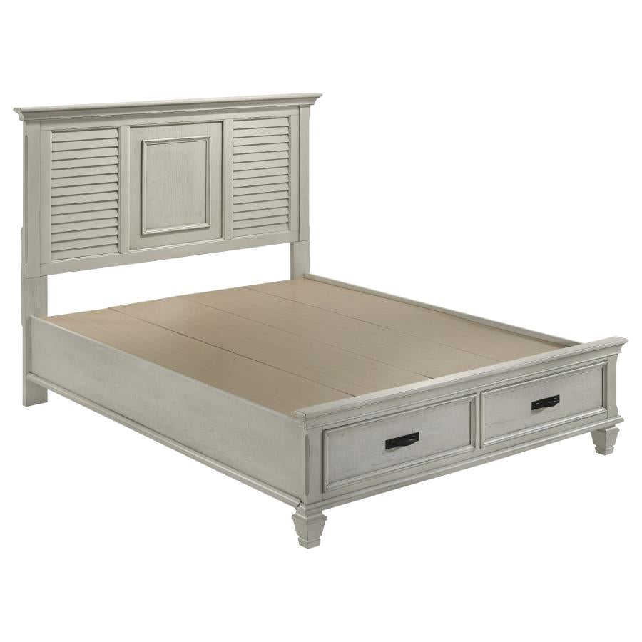 Franco Wood Queen Storage Panel Bed Distressed White