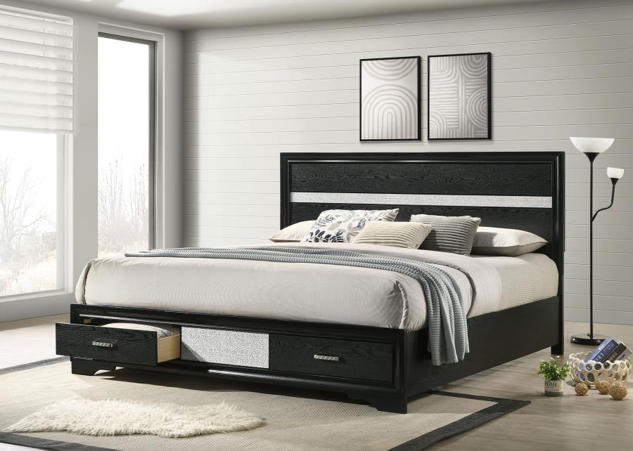 Miranda 51-inch Wood Eastern King Storage Panel Bed Black