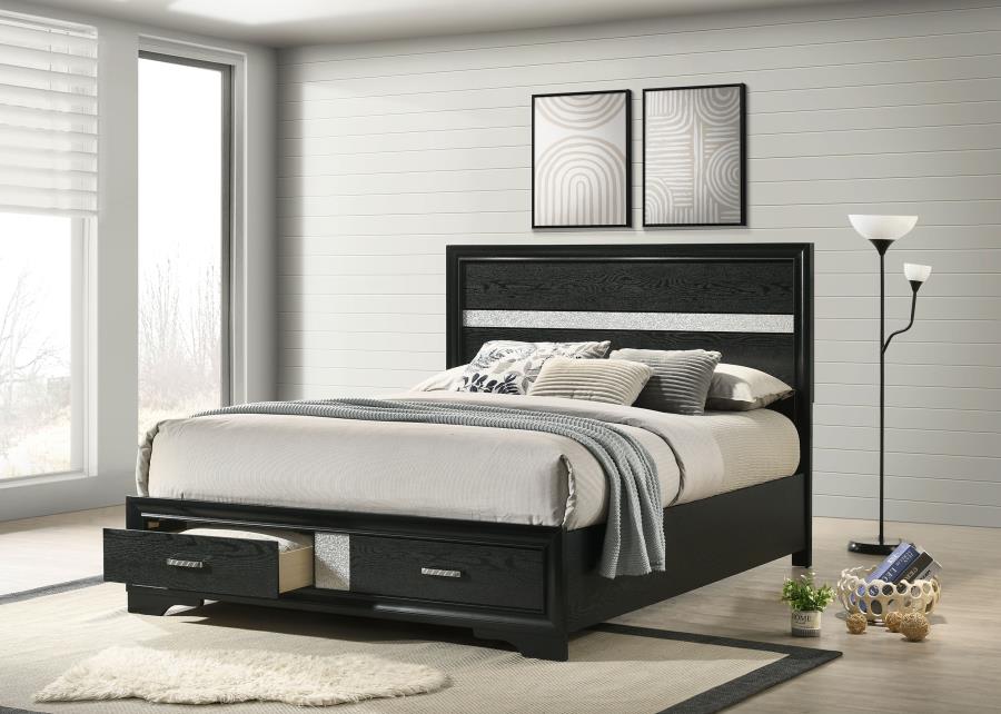 Miranda 51-inch Wood Queen Storage Panel Bed Black