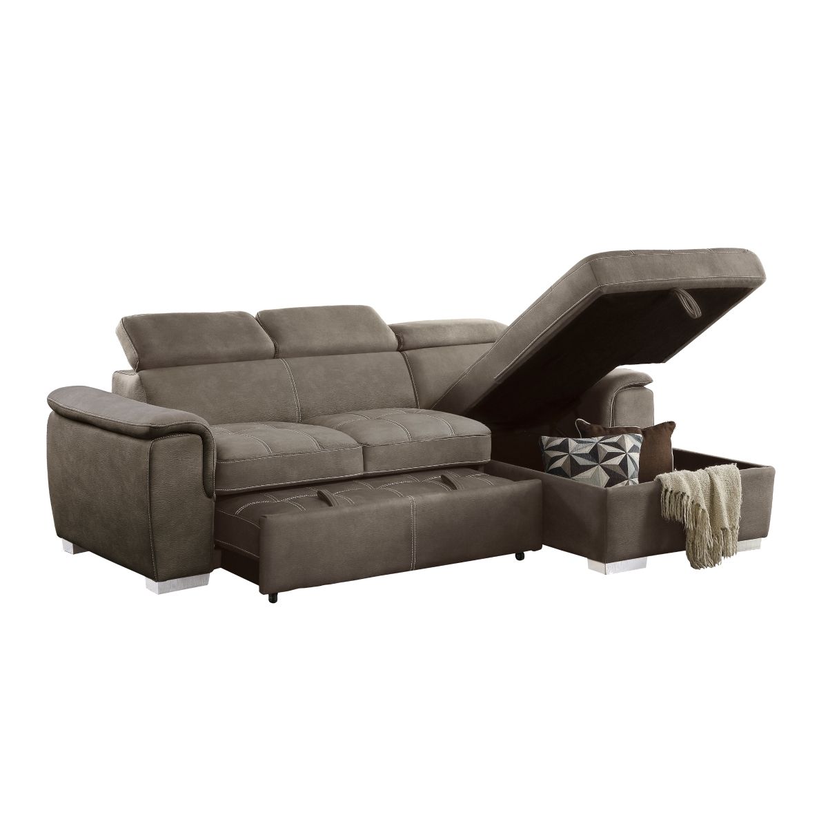 Ferriday - 2 Piece Sectional With Adjustable Headrests, Pull-Out Bed And Right Chaise With Hidden Storage
