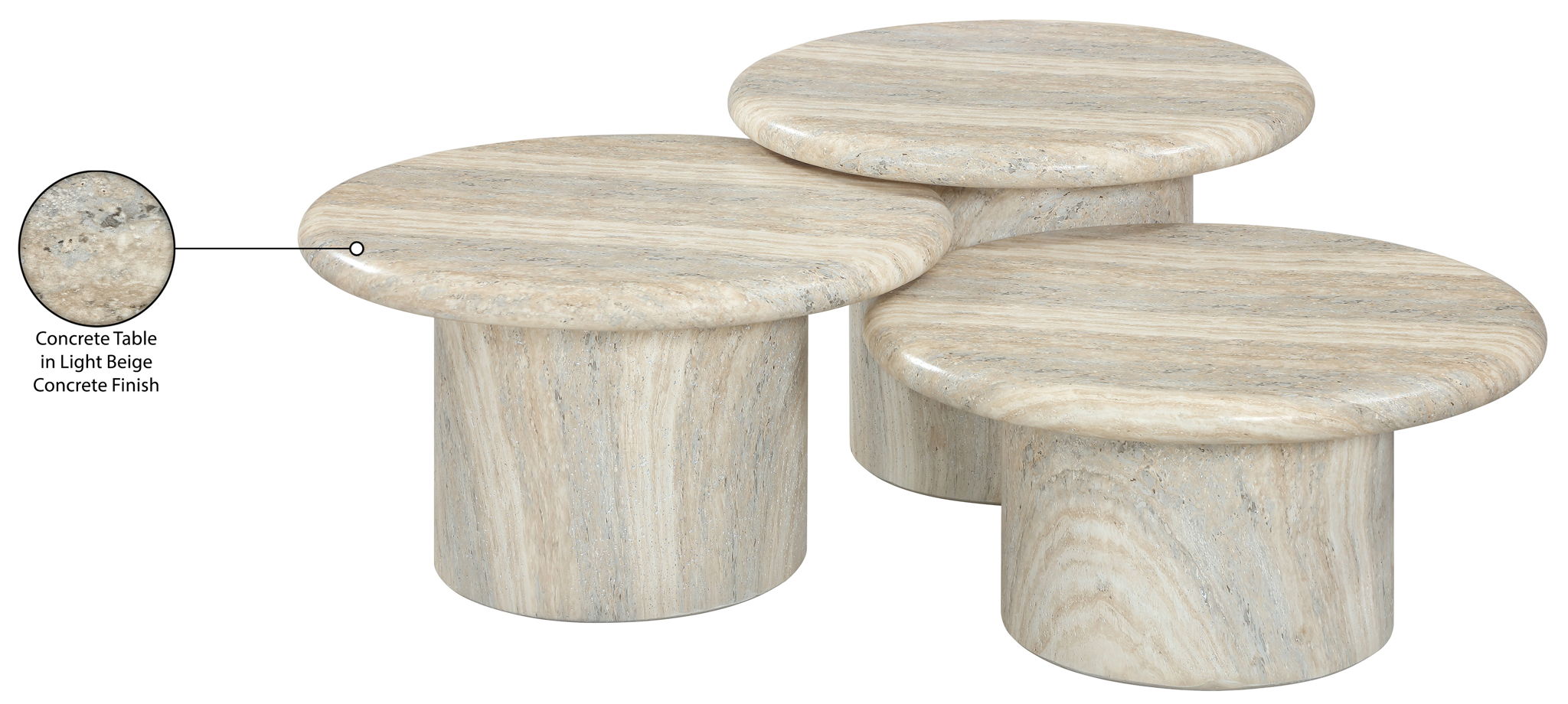 Emara - 3 Piece Concrete And Fiberglass Indoor / Outdoor Coffee Table