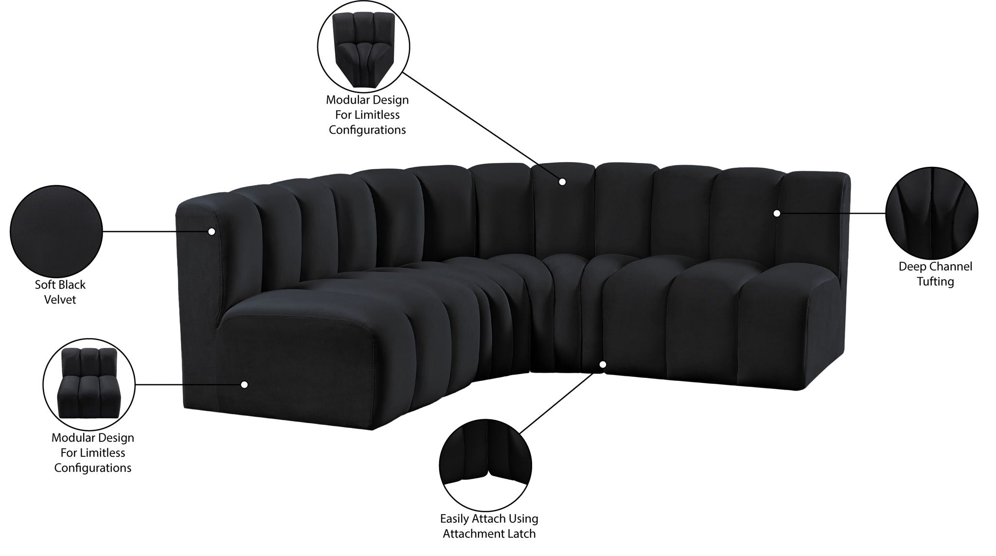 Arc - Velvet 4 Piece Corner Modular Sofa