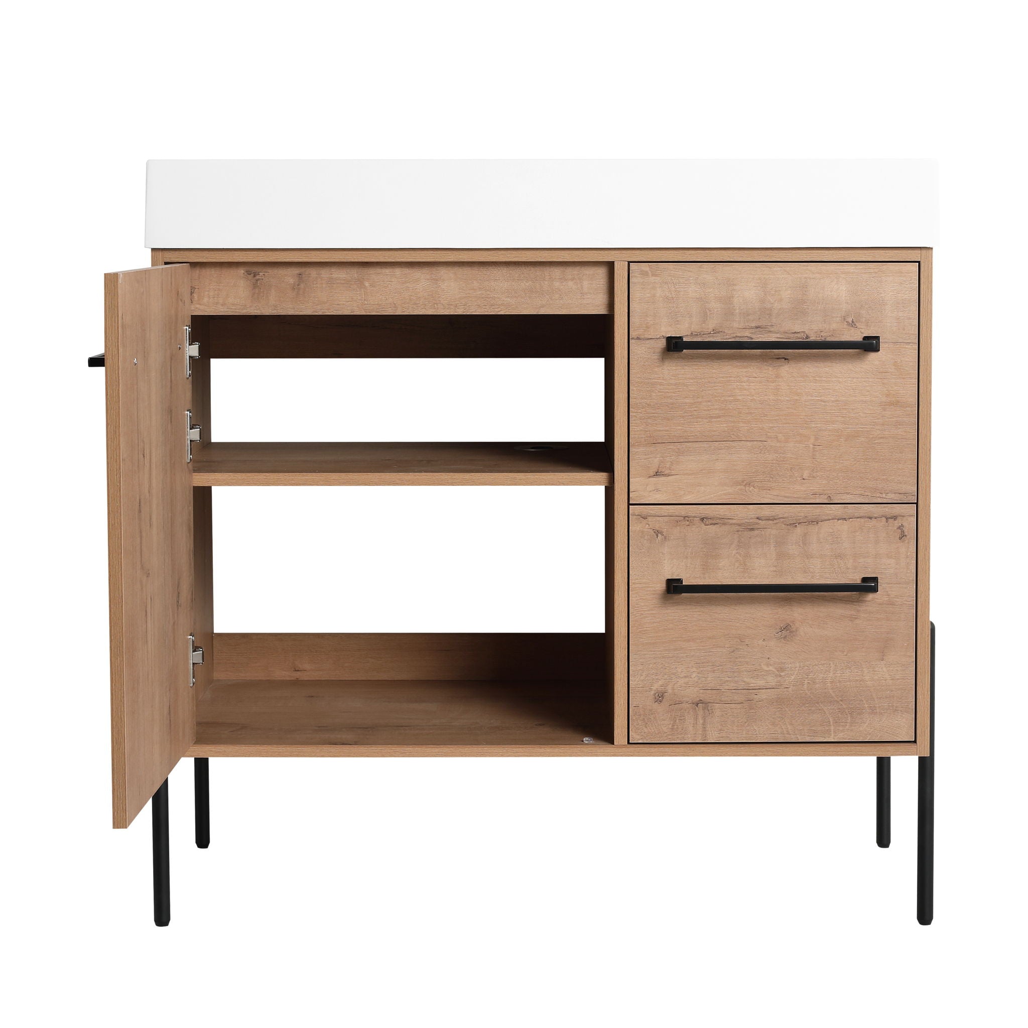 36" Freestanding Bathroom Vanity With Sink, Soft Close Doors & 2 Drawers - Imitative Oak