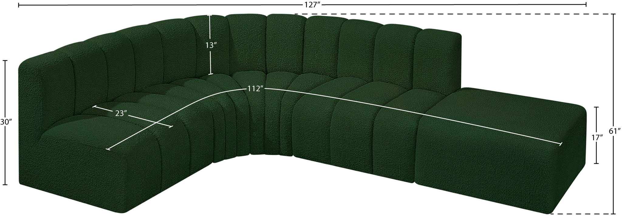 Arc - Boucle Fabric 5 Piece Corner Modular Sofa