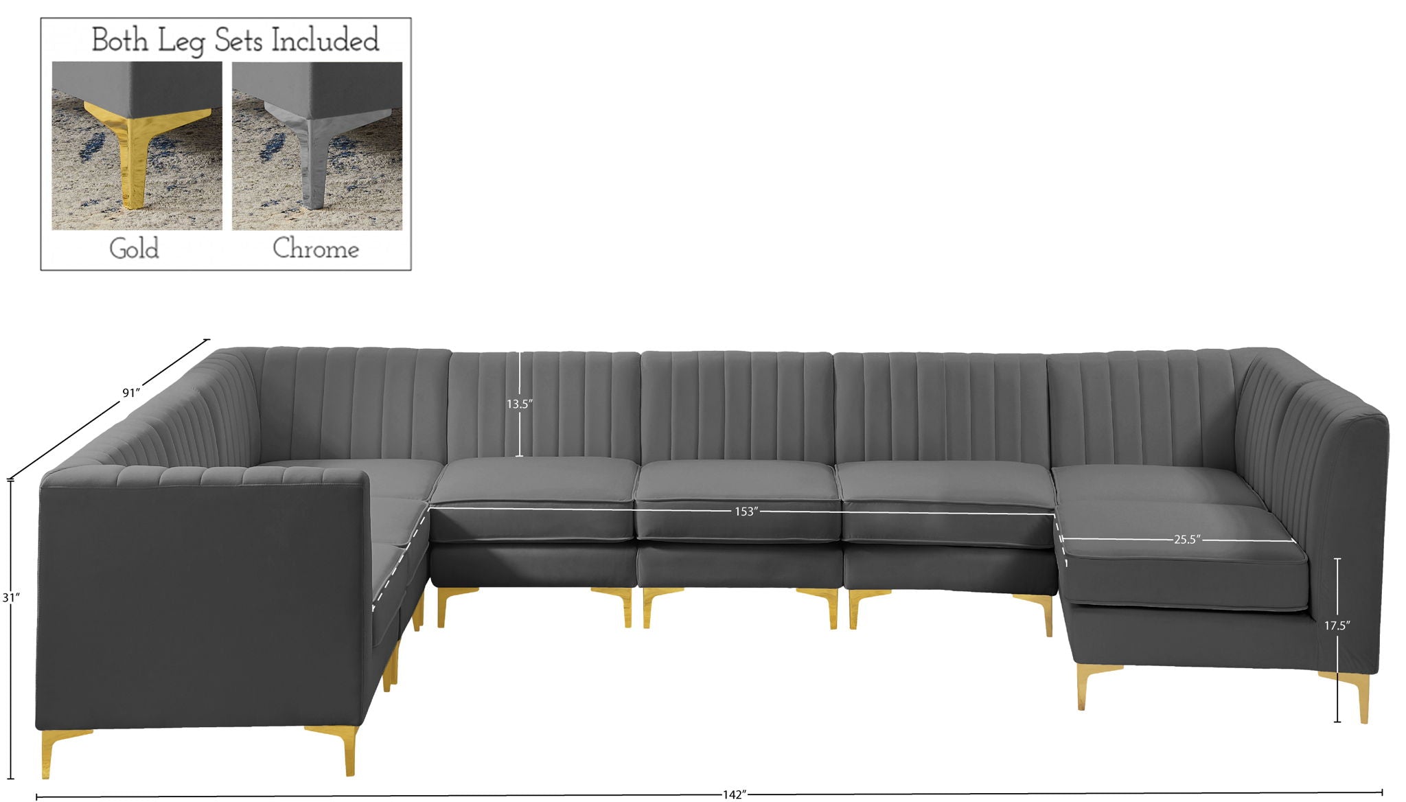 Alina - 8 Piece Velvet Modular Sectional