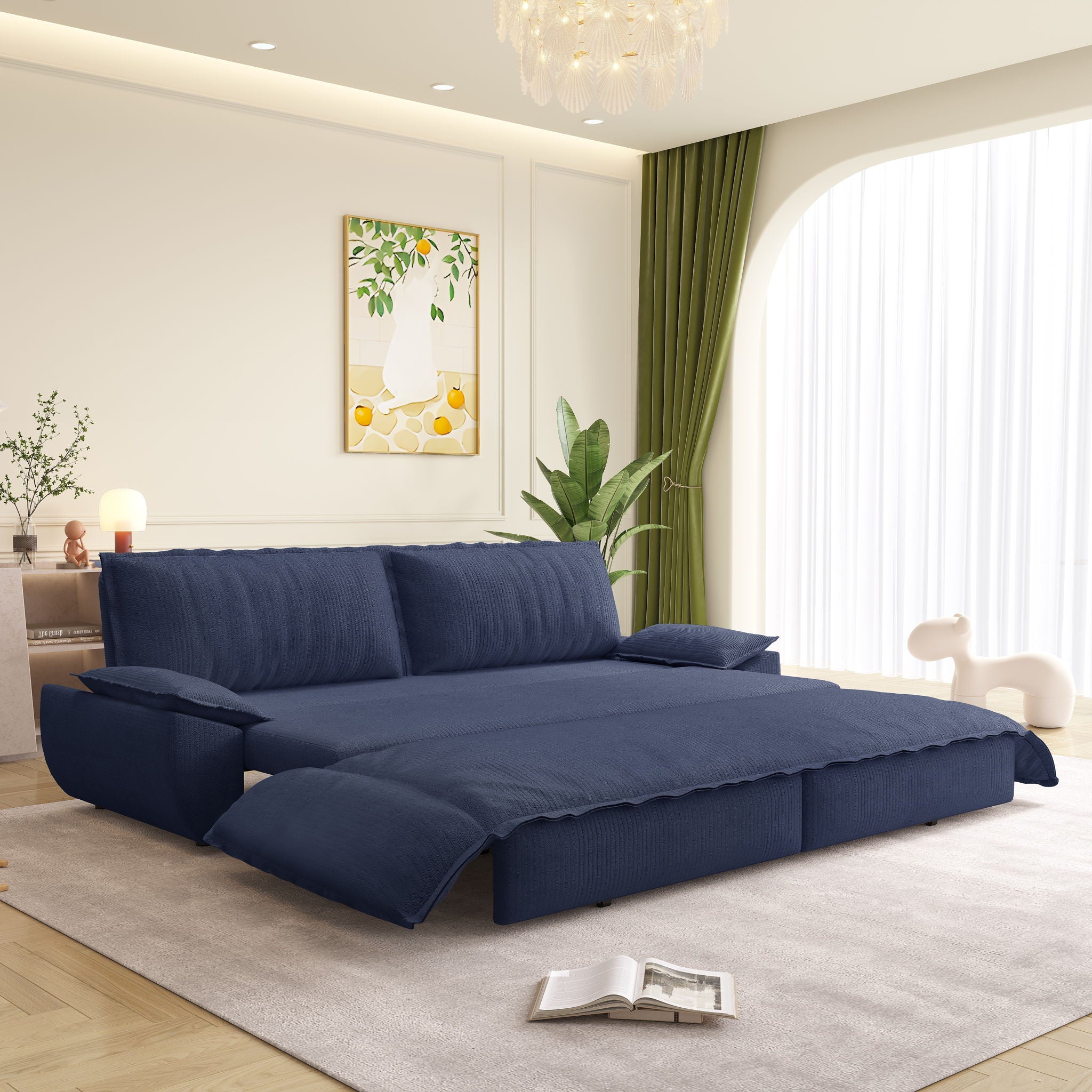 Queen Pull Out 3 In 1 Convertible Sleeper Sofa Bed - Blue