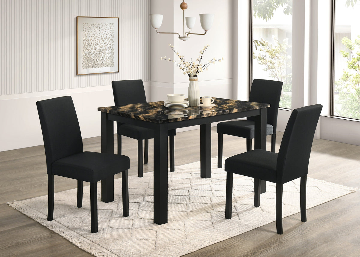 Resia Black/Gold Faux Marble Top Dining Table
