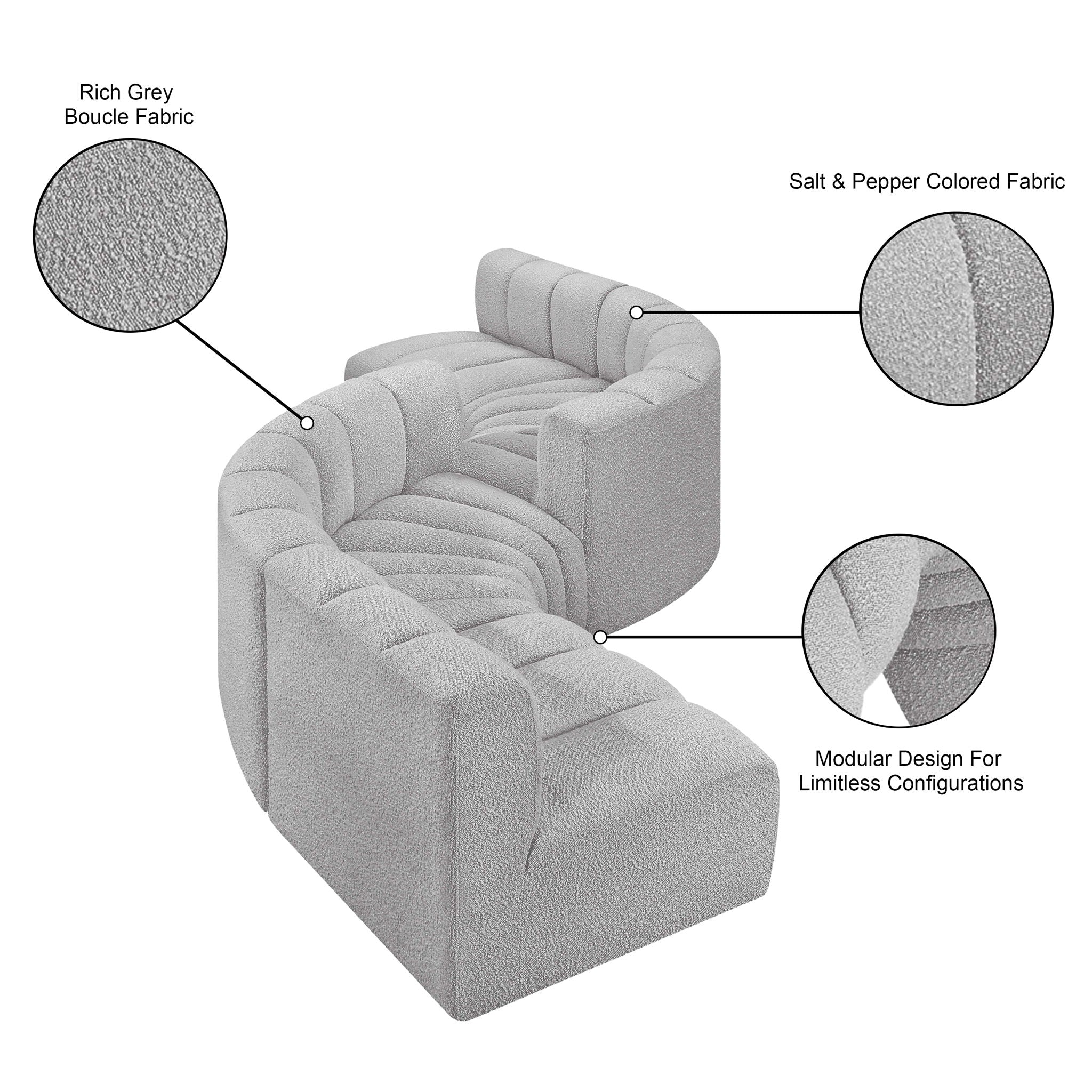 Arc - Boucle Fabric 6 Piece Modular Sofa - Black