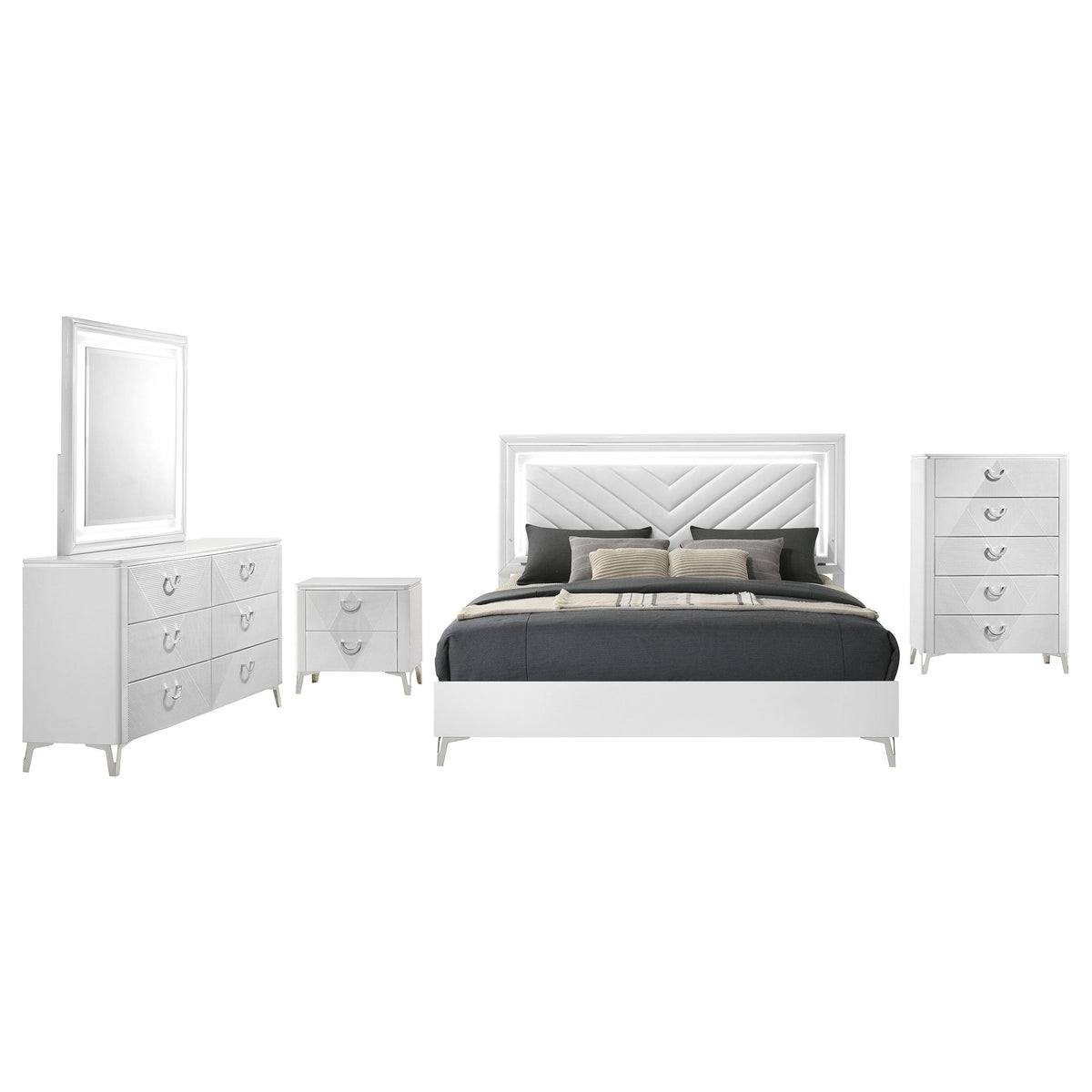 Cassia 5-piece LED Bedroom Set White High Gloss