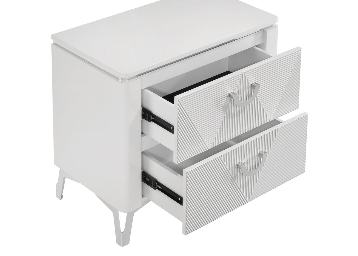 Cassia 2-drawer Nightstand Bedside Table White High Gloss