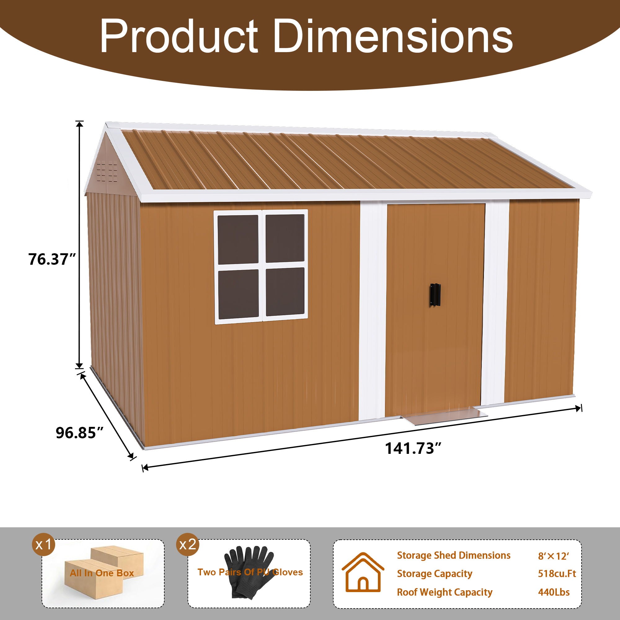 Storage Shed With Windows, Lockable Door & Ventilation For Backyard Tool Organization - Brown
