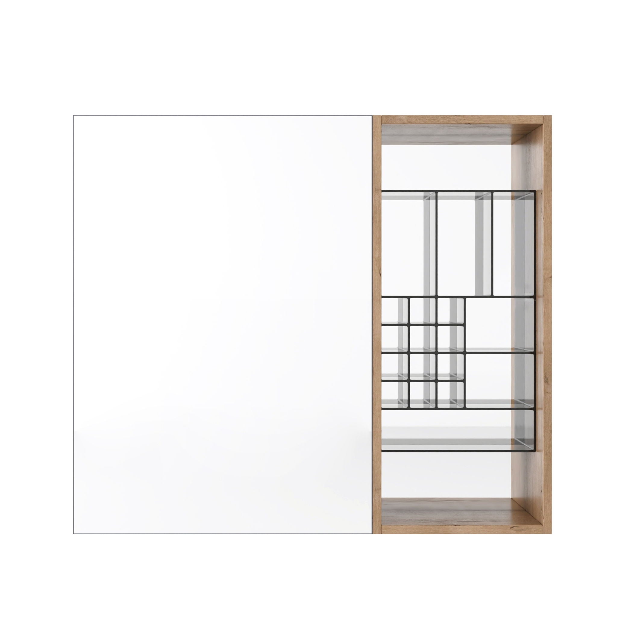 Wall Mounted Bathroom Mirror Cabinet With Adjustable Shelves - Imitative Oak