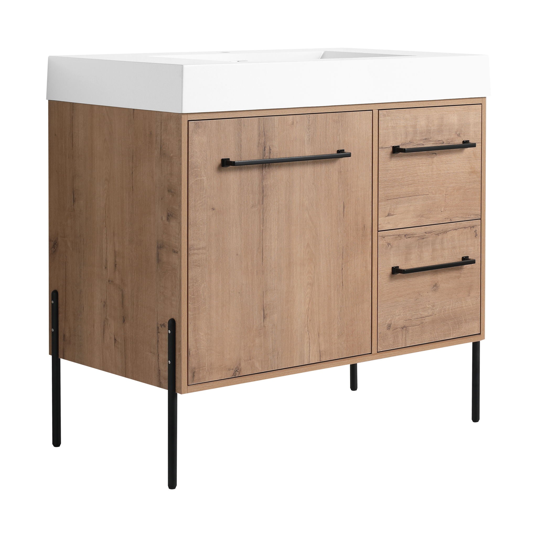 36" Freestanding Bathroom Vanity With Sink, Soft Close Doors & 2 Drawers - Imitative Oak