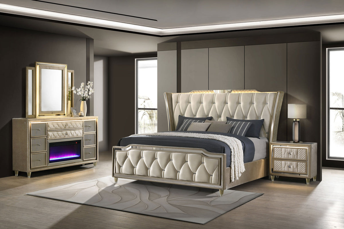 Lorient 4-piece Bedroom Set Ivory and Camel