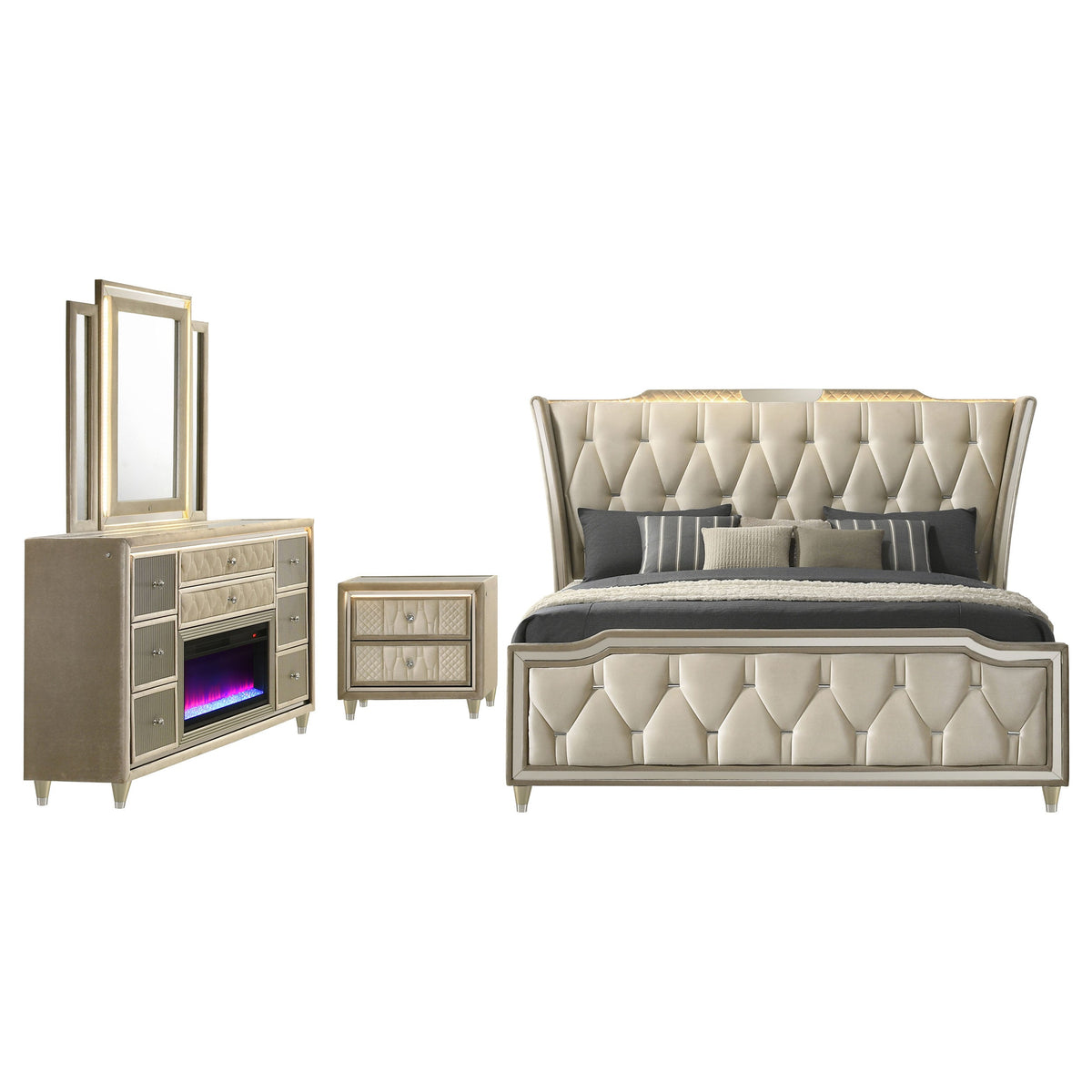Lorient 4-piece Bedroom Set Ivory and Camel