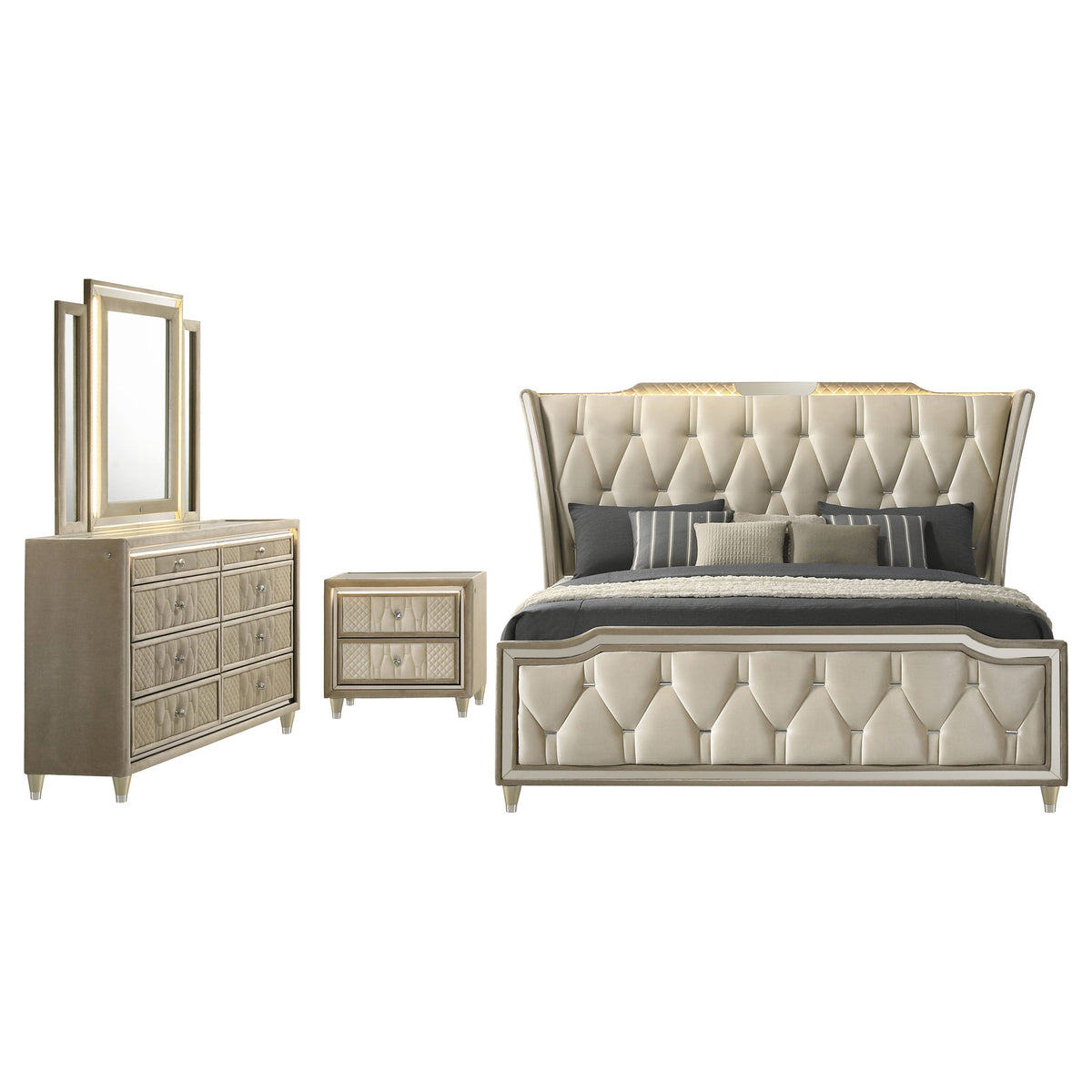 Lorient 4-piece Bedroom Set Ivory and Camel
