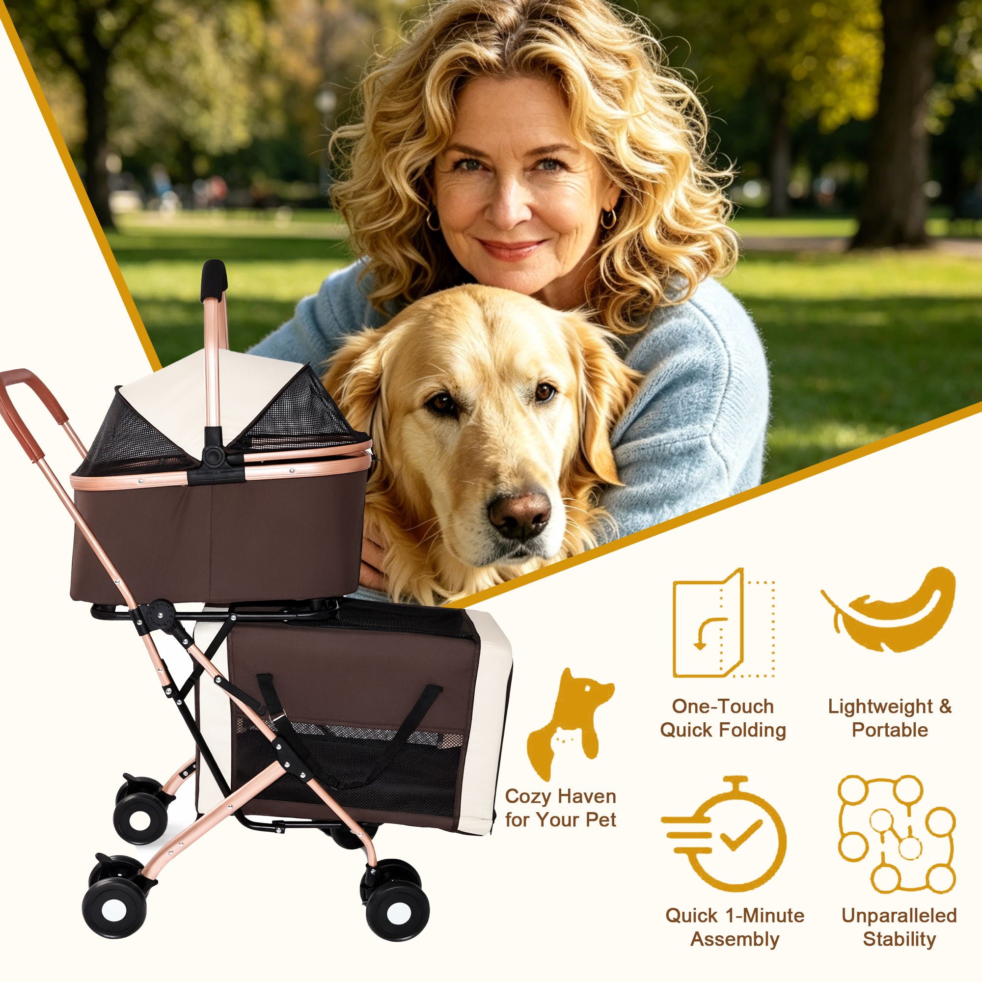 Double Pet Stroller For Dogs And Cats
