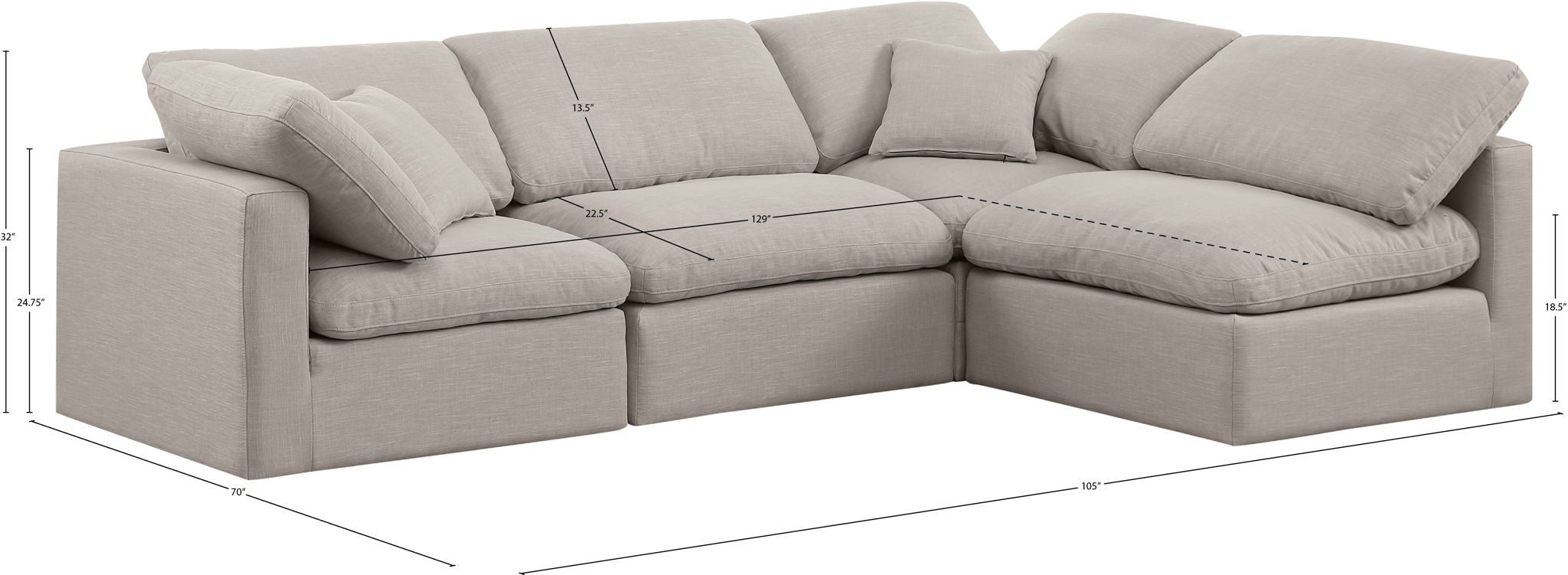 Indulge - Linen 4 Piece Modular Sectional