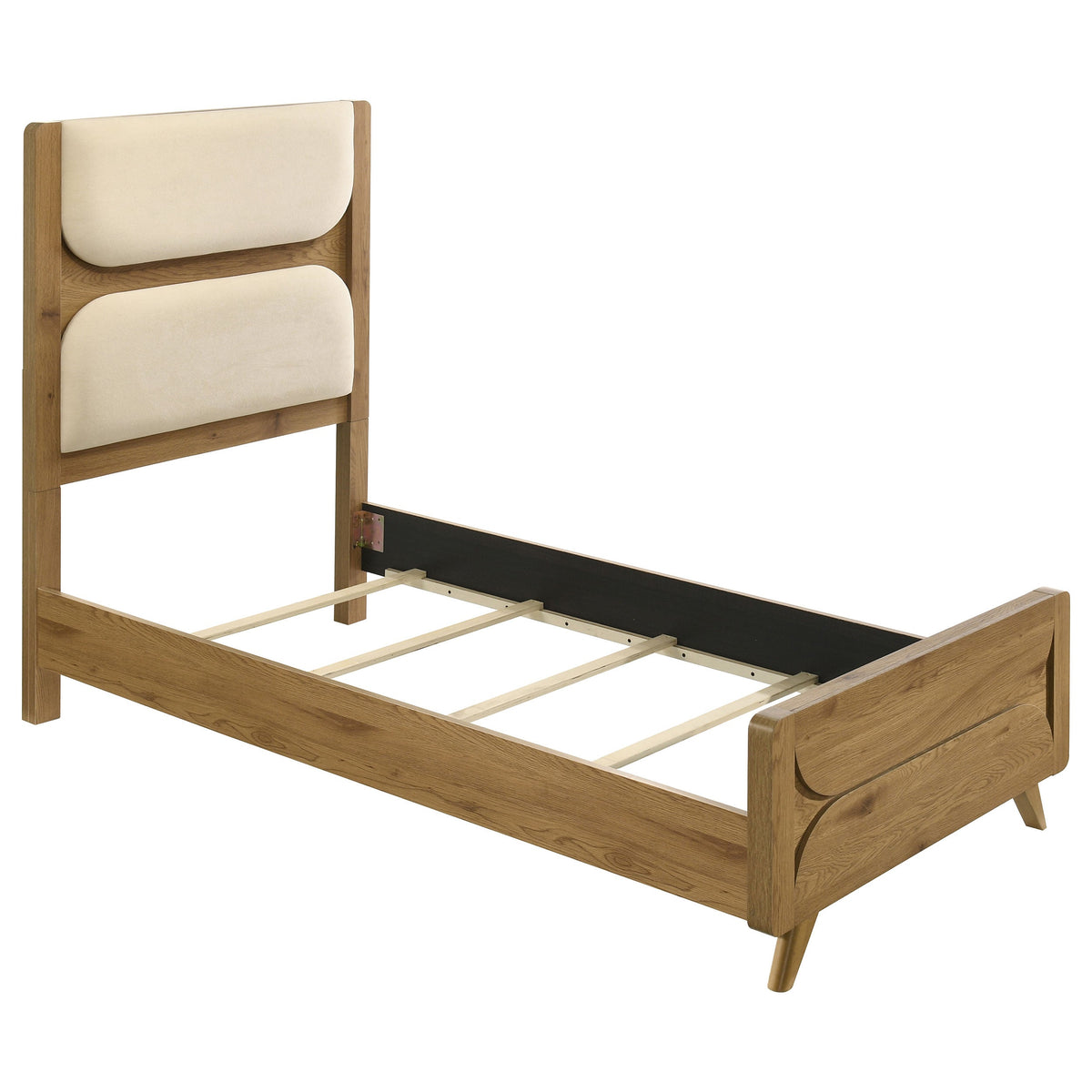 Bennett Cream Upholstered 5-Piece Mid-Century Bedroom Set Light Oak