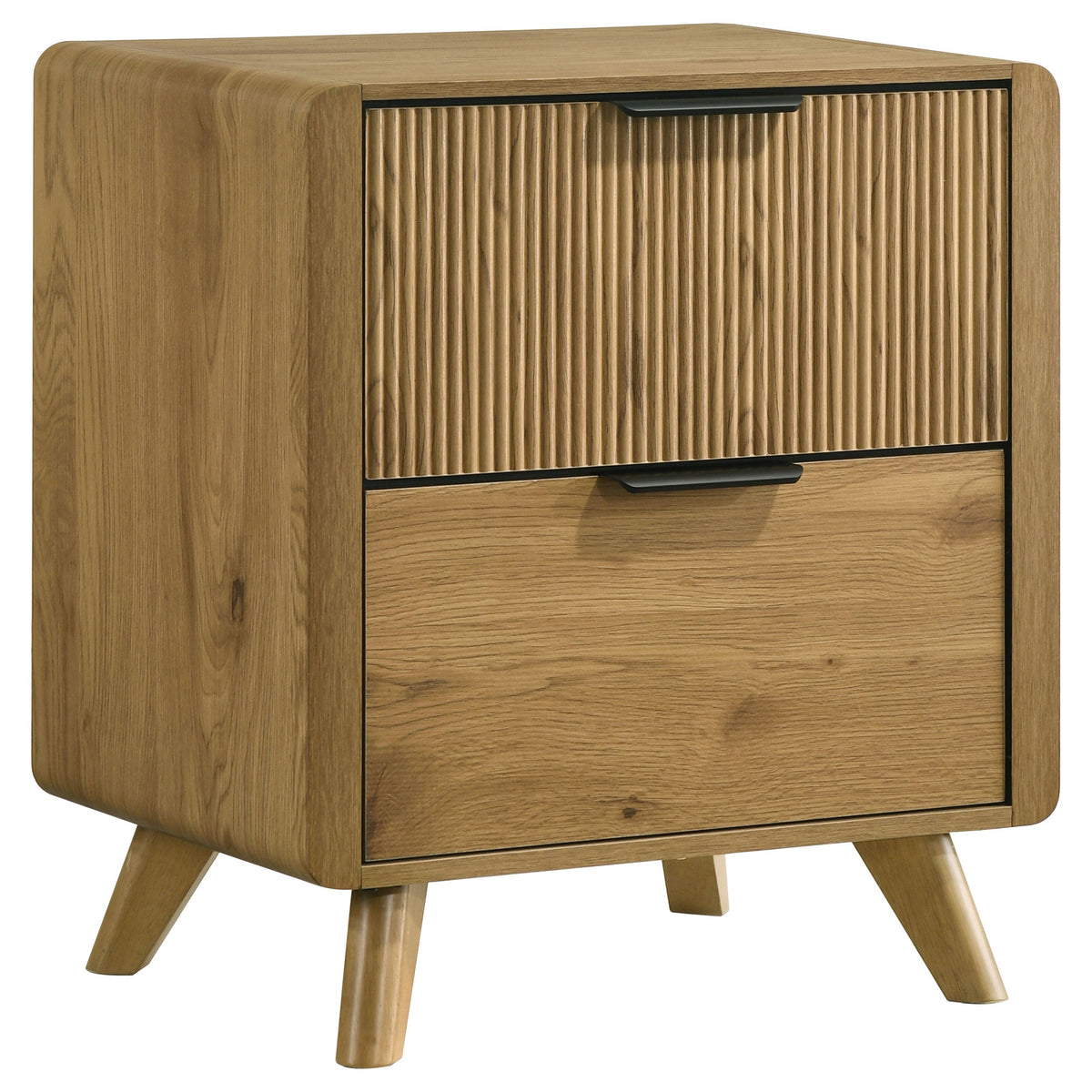 Bennett Cream Upholstered 5-Piece Mid-Century Bedroom Set Light Oak