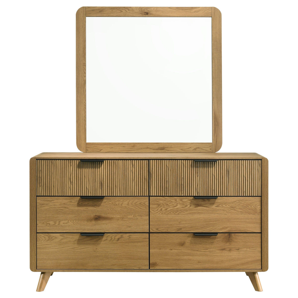 Bennett Mid-Century 2-Piece 6-Drawer Dresser and Mirror Light Oak