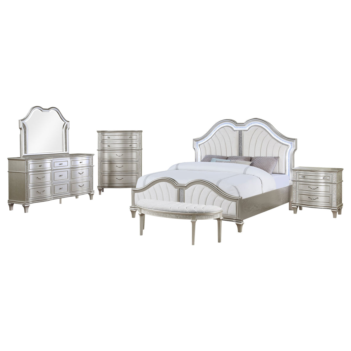 Evangeline 5-piece Bedroom Set Silver Oak