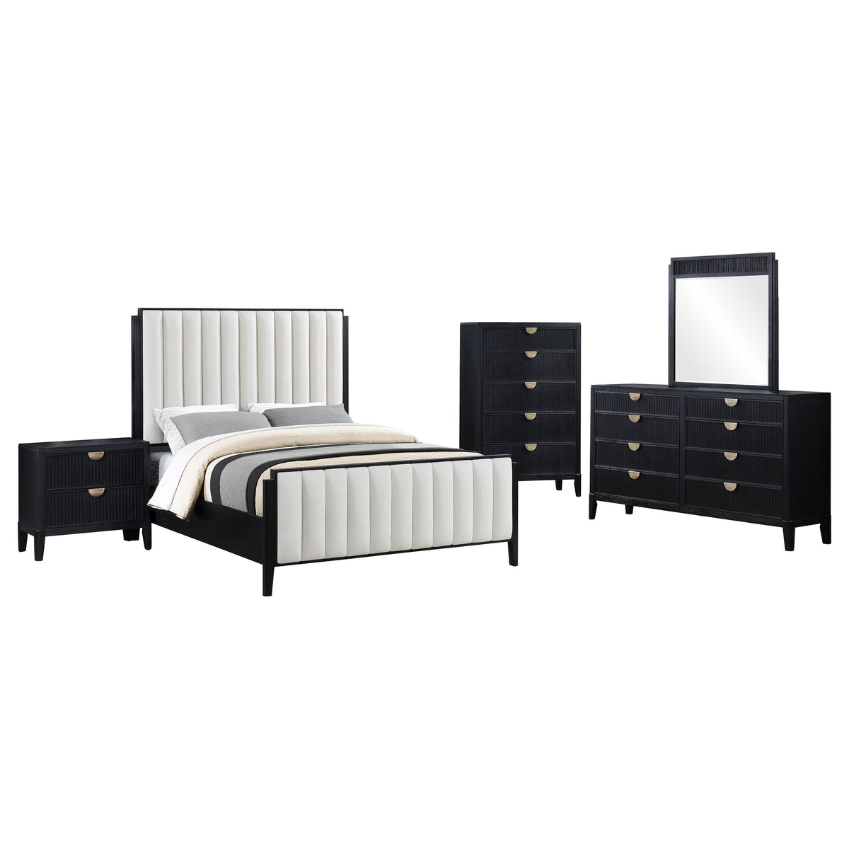 Brookmead 5-piece Upholstered Bedroom Set Black