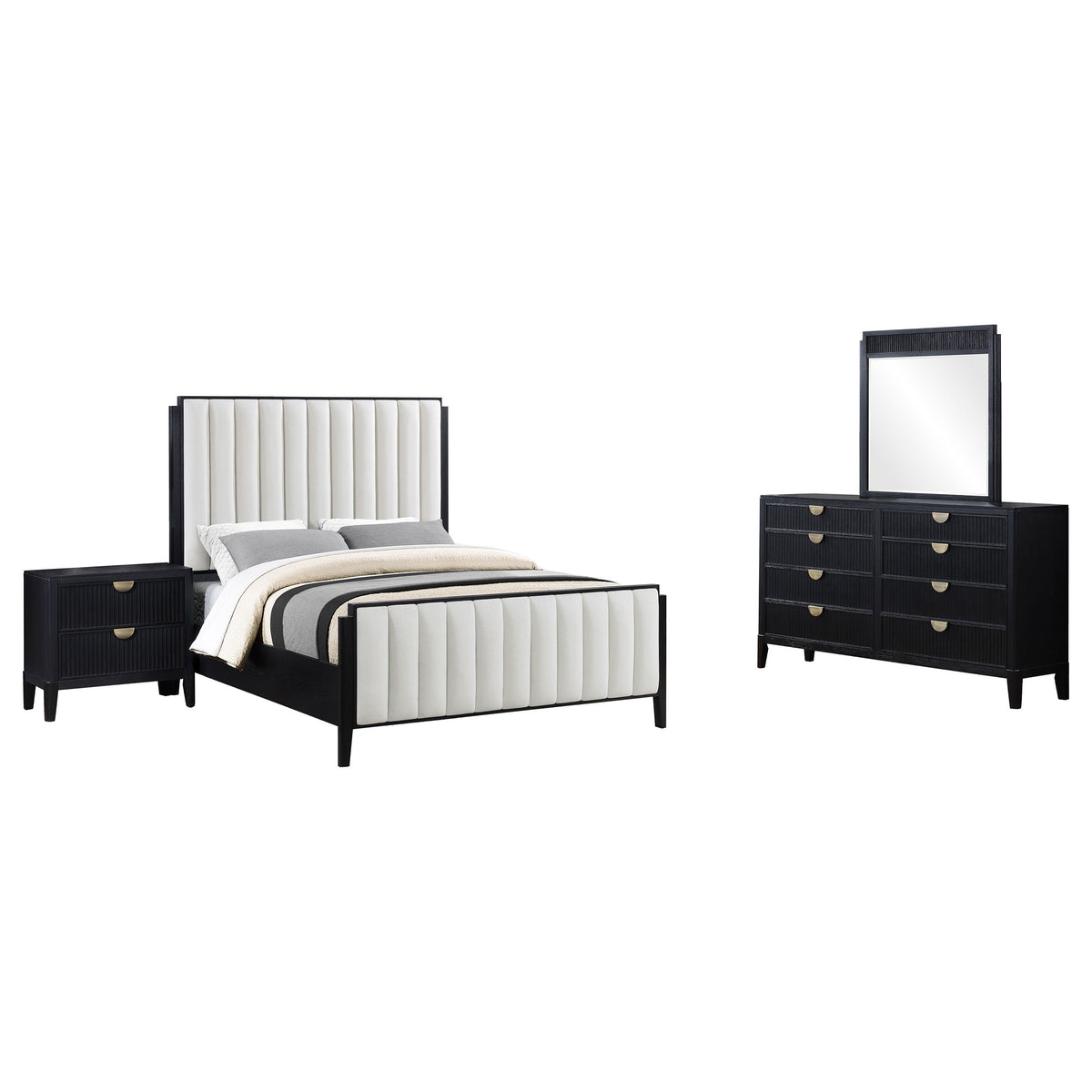 Brookmead 4-piece Upholstered Bedroom Set Black