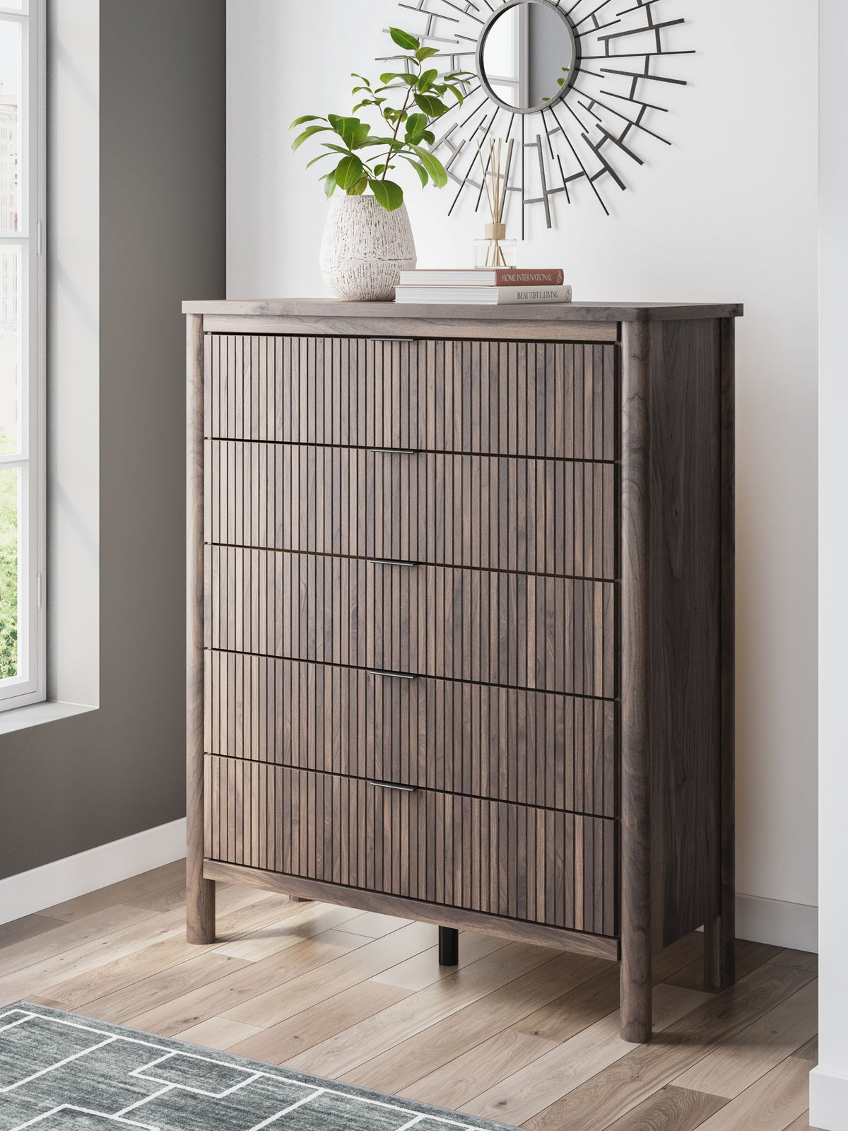 Pamytta - Five Drawer Wide Chest - Brown