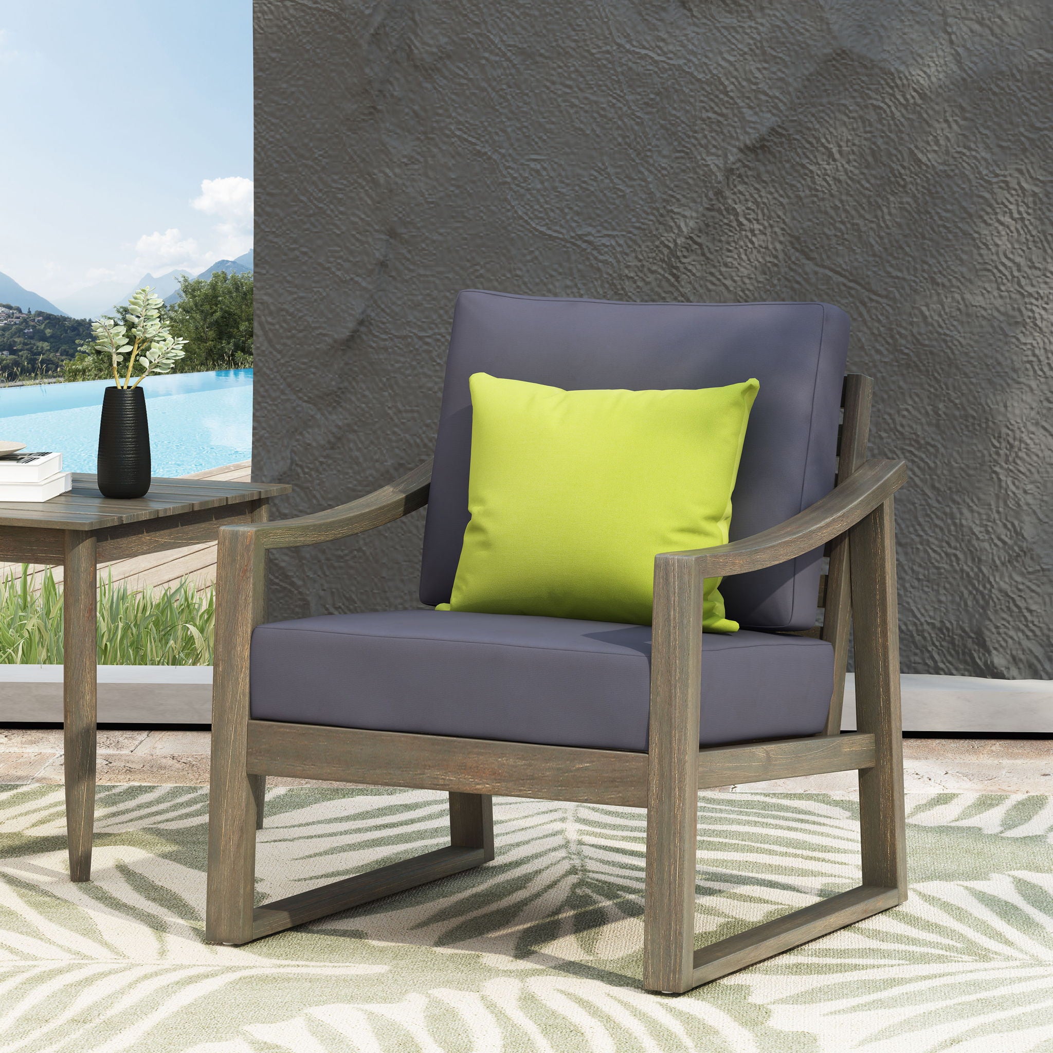 Samwell - Club Chair Outdoor Seating Acacia Wood - Dark Gray