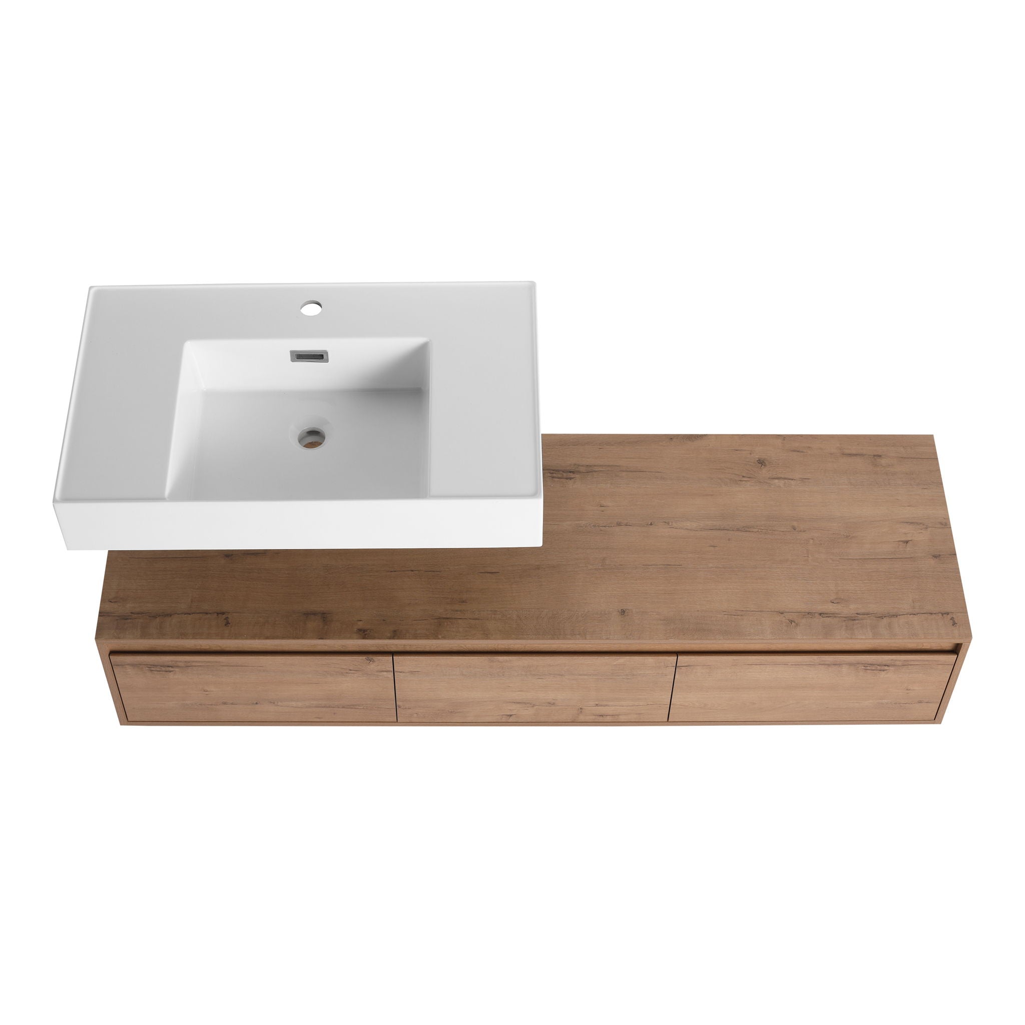 Modern Wall Mounted Bathroom Vanity With Resin Sink, Soft Close Drawer - Imitative Oak