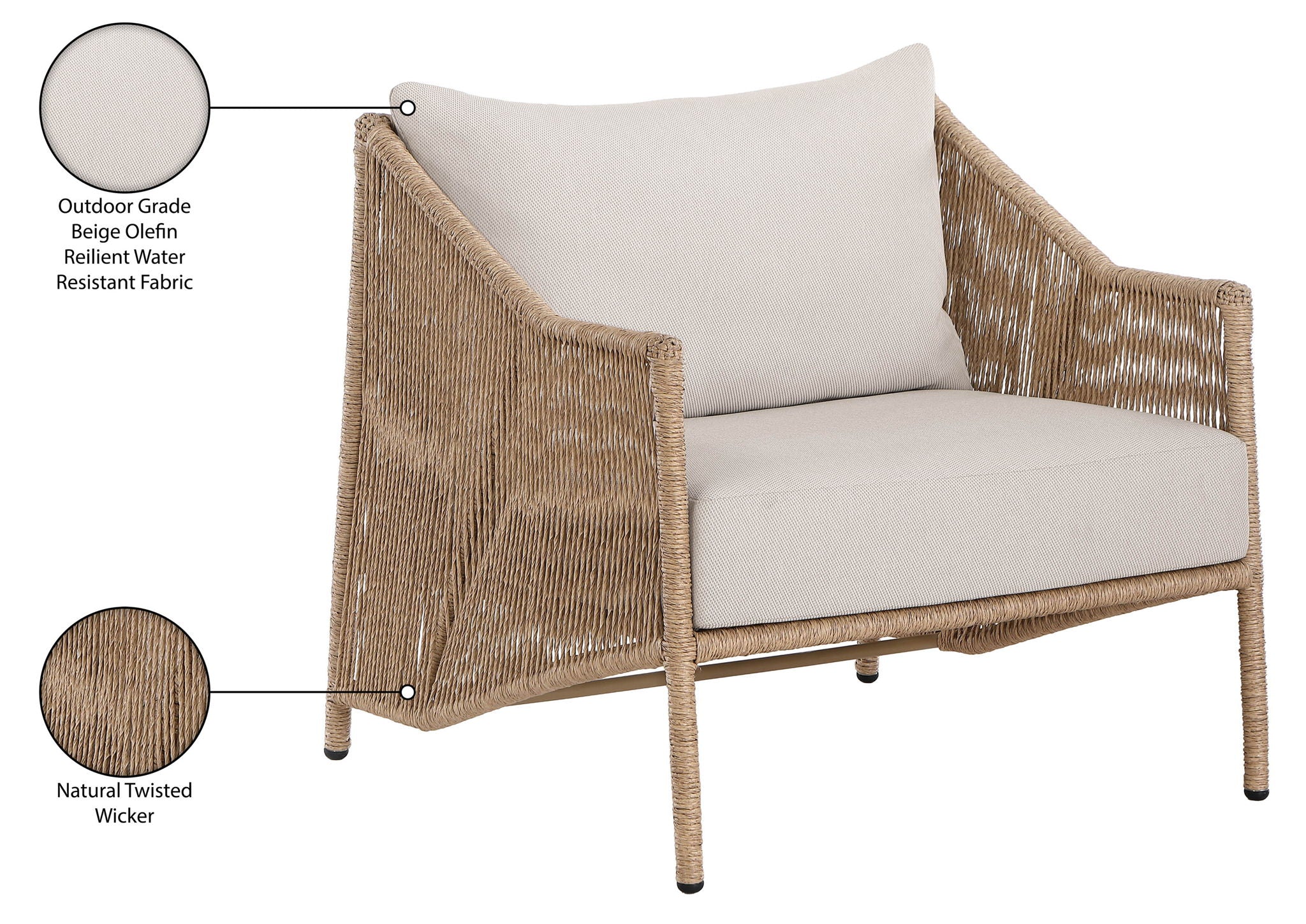 Coastline - Olefin Water Resistant Fabric And Wicker Outdoor Patio Accent Chair - Beige