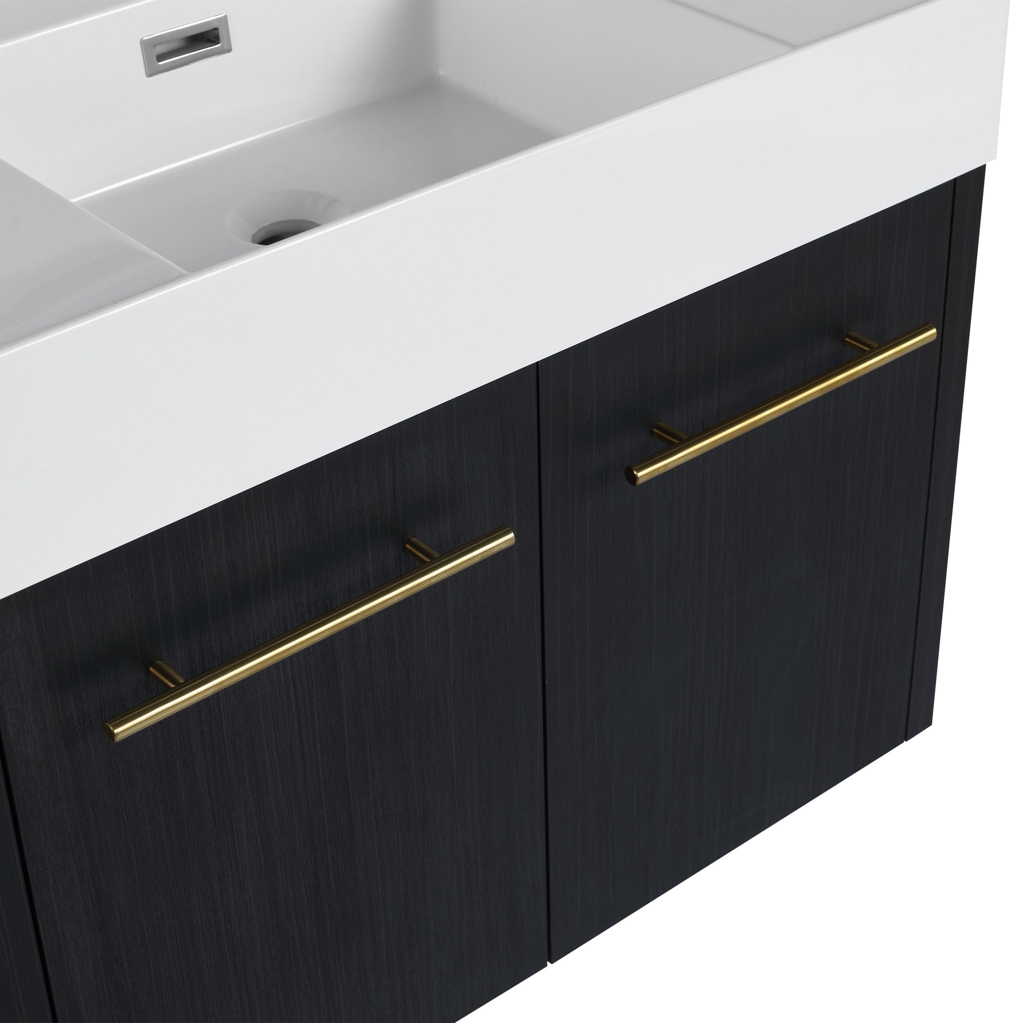 Modern Wall Mounted Bathroom Vanity With Left Sink And Storage Rack