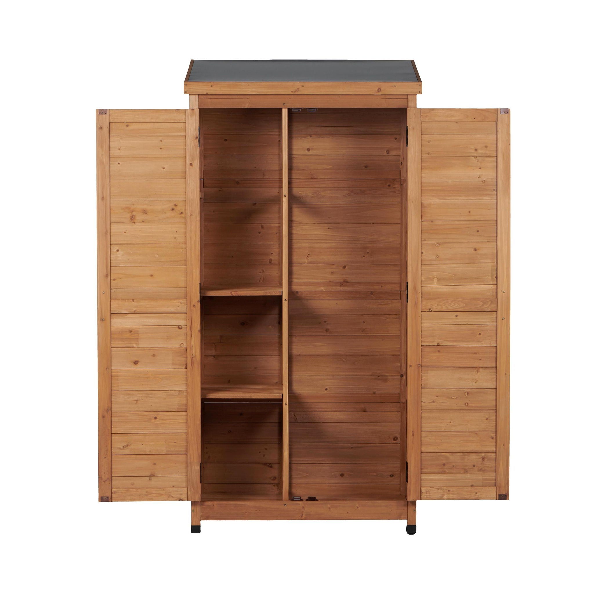Outdoor Storage Shed With Vertical Tool Cabinet For Backyard