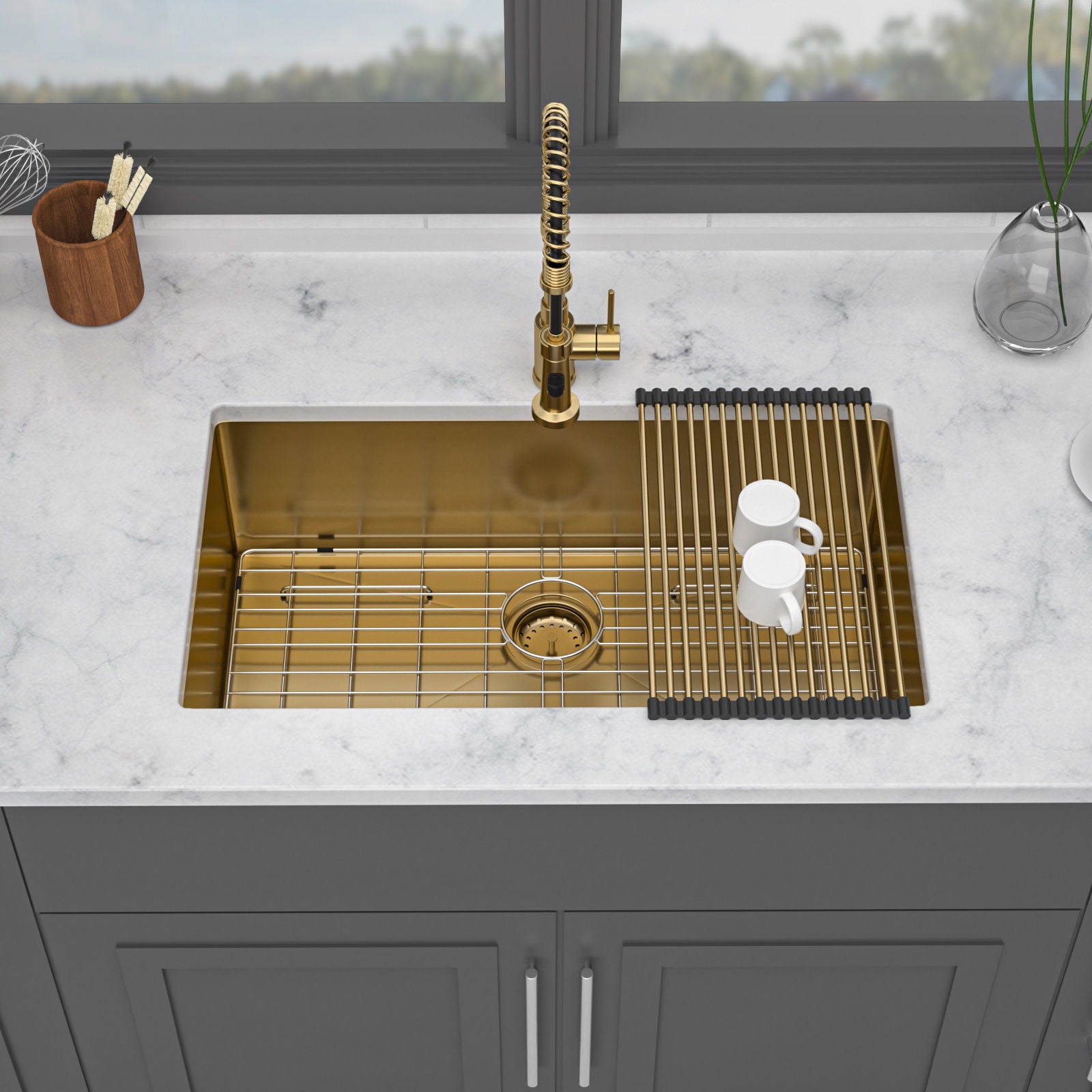 Finish Undermount Stainless Steel Kitchen Sink 32" X 19" 16 Gauge Deep Single Bowl