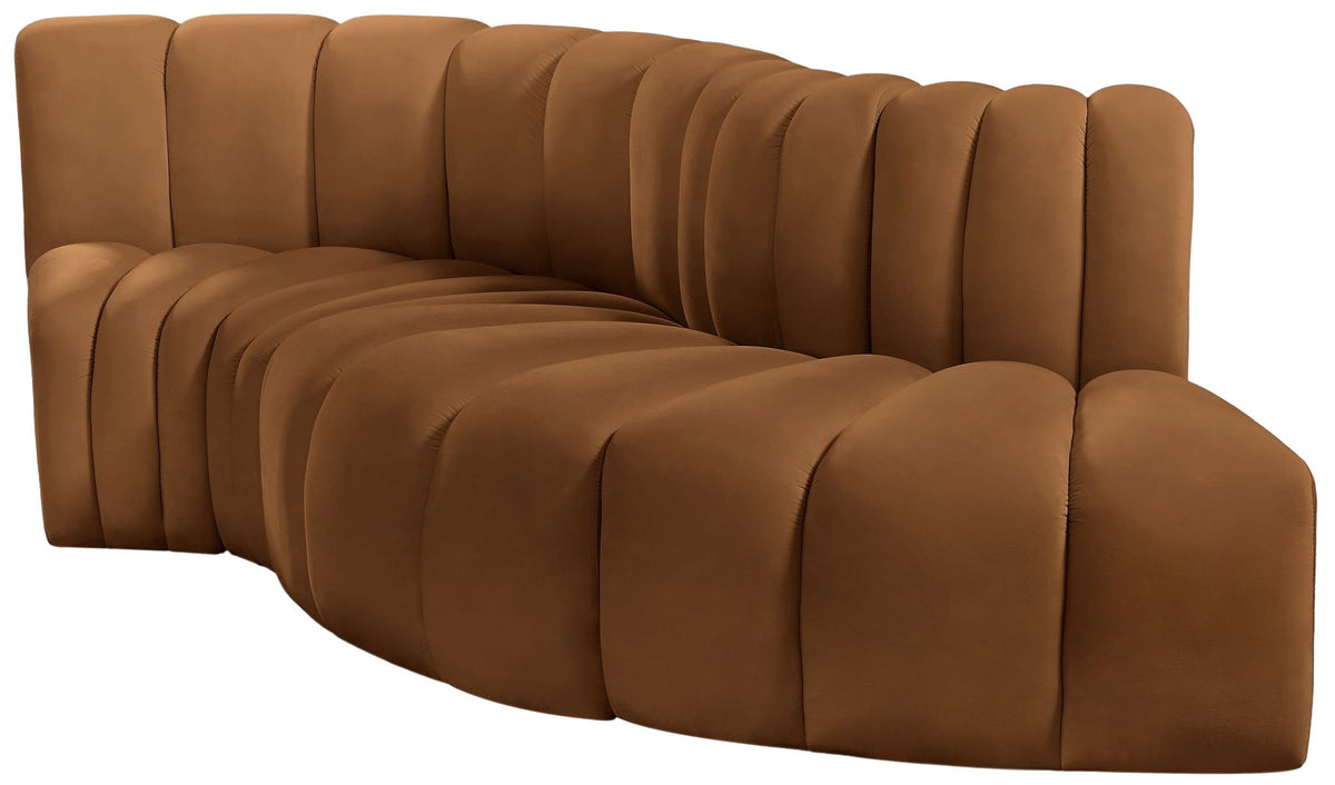 Arc - Velvet 4 Piece L-Shaped Modular Sofa - Saddle