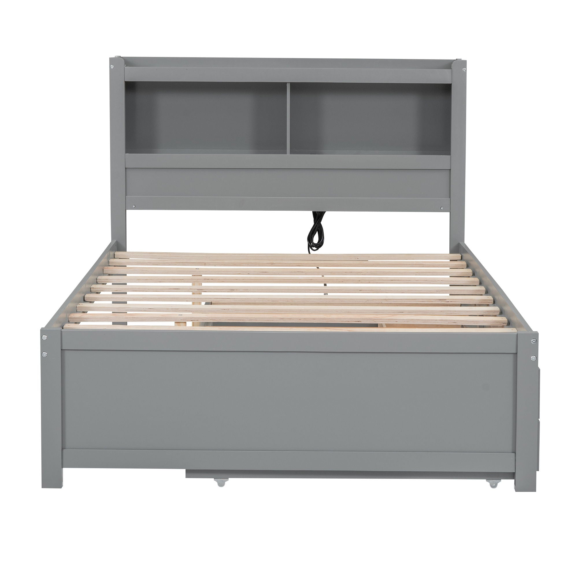 Platform Bed With Trundle, Drawers, USB Ports And Built In Shelves